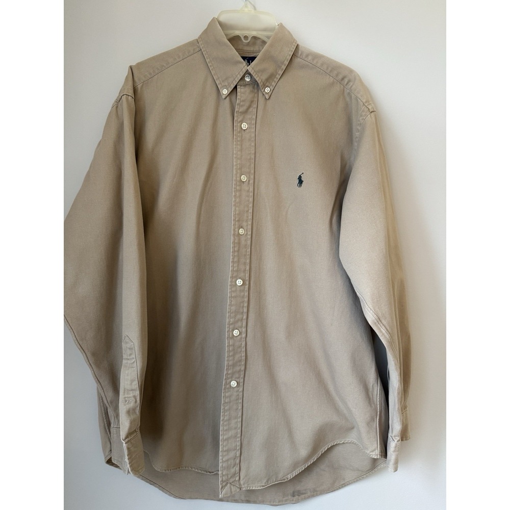 Polo Ralph Lauren Blake Shirt Men's L Khaki Tan Cotton Button Down Long Sleeve M
